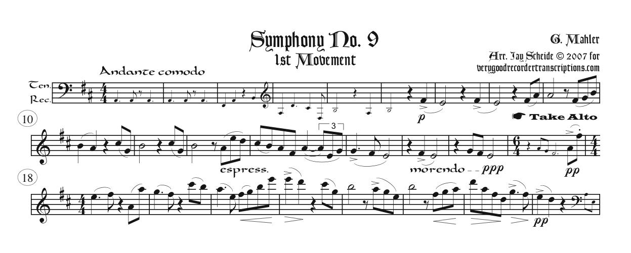 Symphony No. 9 complete, requiring switches between S, A, T, B, & Sopranino recorders