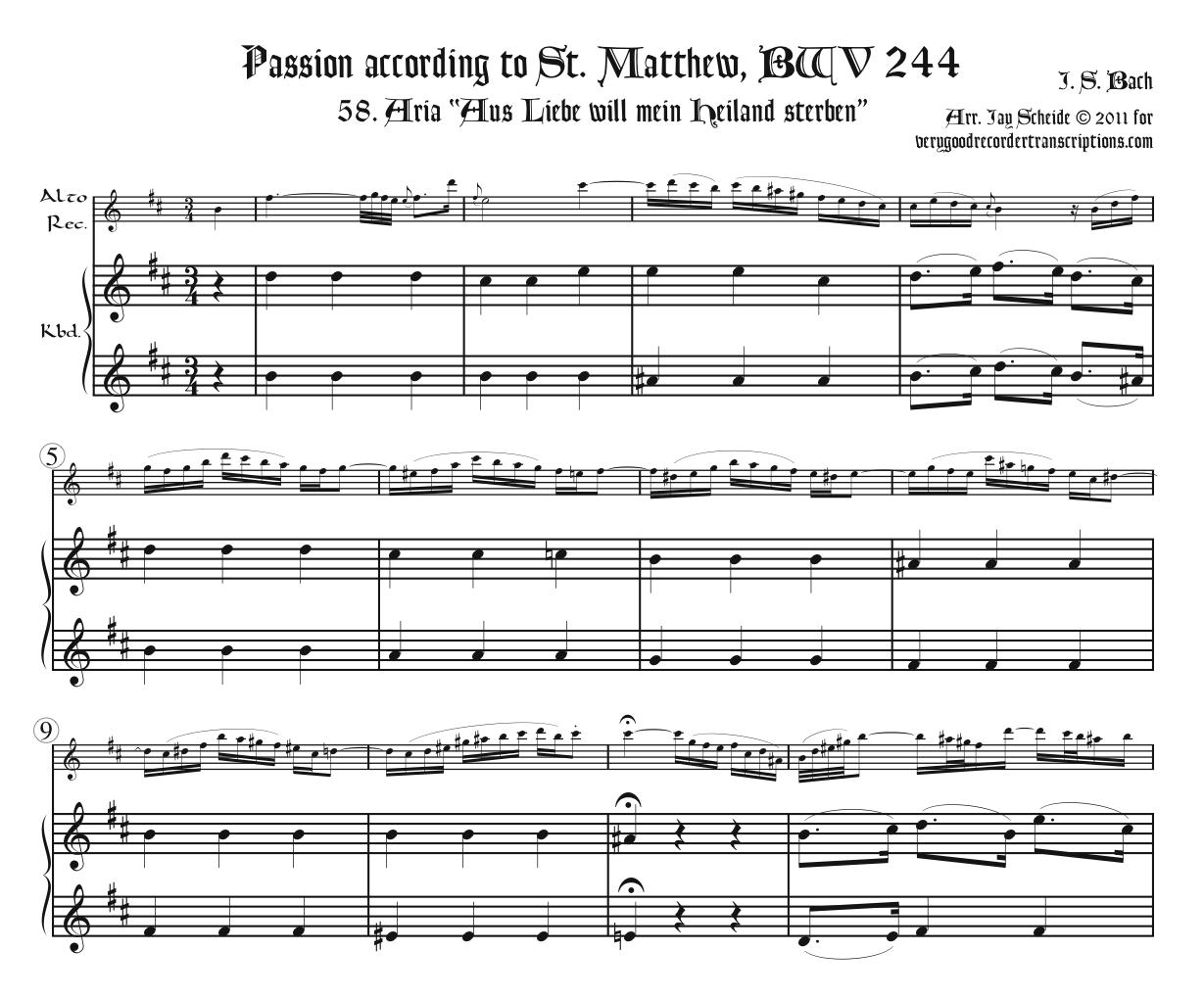 Aria, “Aus Liebe,” from the *St. Matthew Passion*, BWV 244
