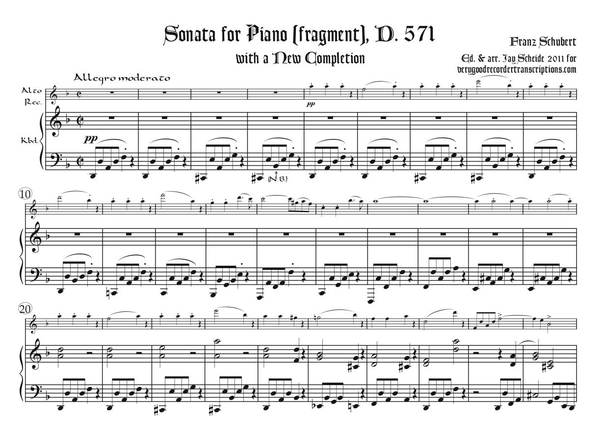 Piano Sonata, D. 571, fragment, with a new completion