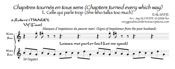 “Celle qui parle trop” from *Chapitres tournées en tous sens*, arr. for 2 alto recorders