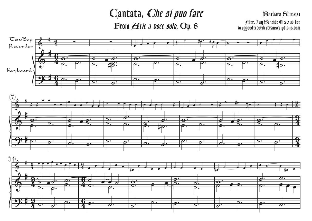 Cantata, “Che si puo fare” from *Arie a voce sola*, Op. 8, arr. for tenor or soprano recorder & keyboard