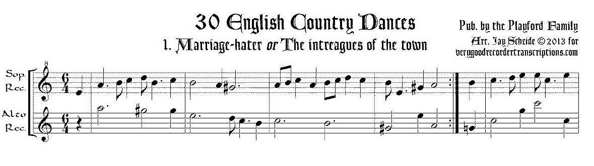 30 English Country Dances for soprano and alto recorders
