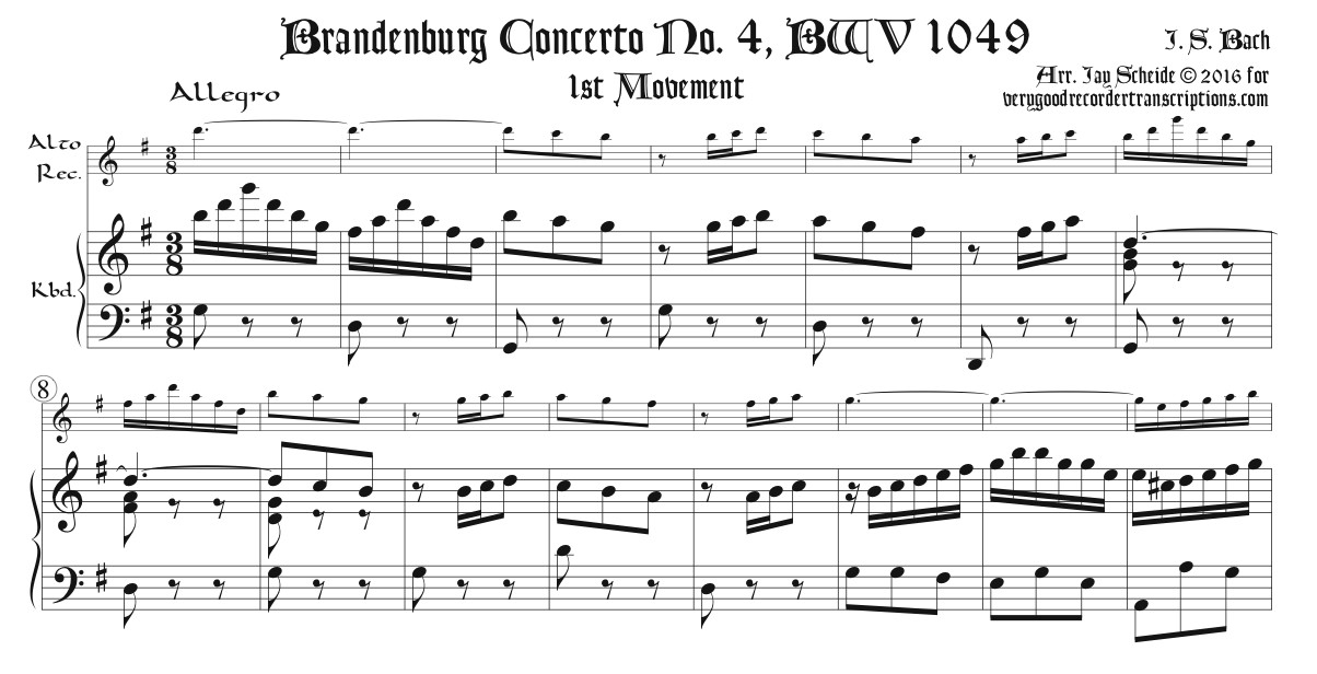 Brandenburg Concerto No. 4, BWV 1049, for Alto in F or G