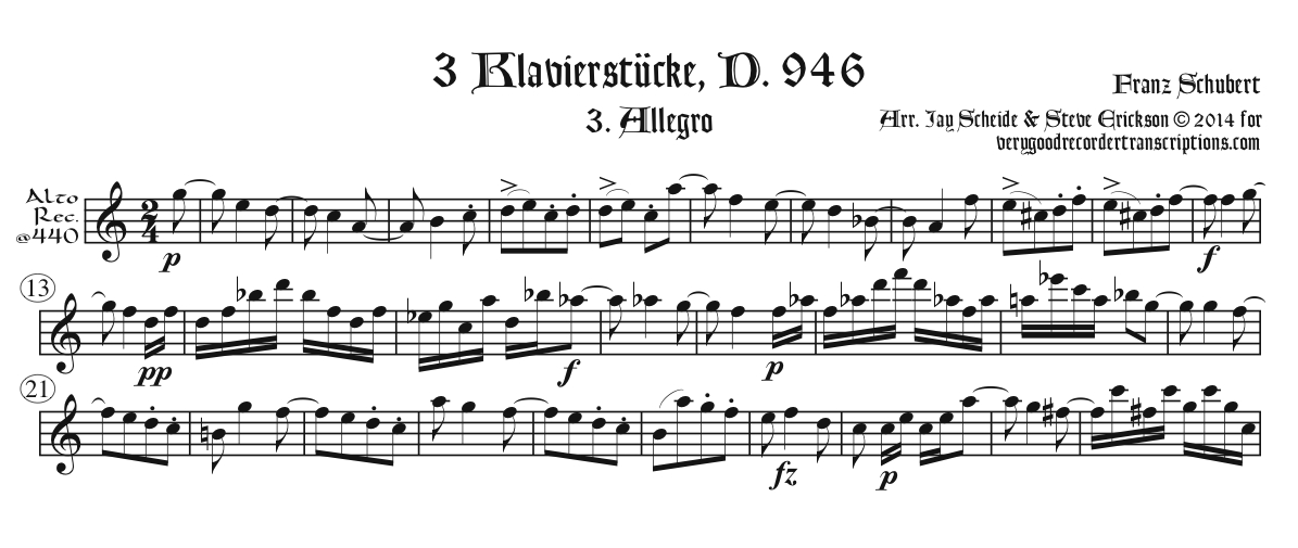 No. 3 from Klavierstücke, D. 946, arr. for alto recorder @440, doubling voice flute @415