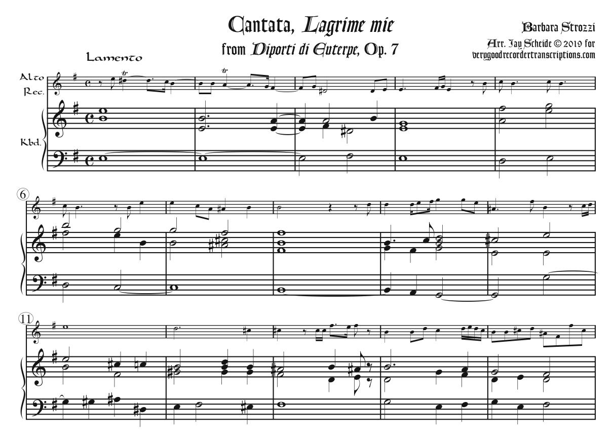 Cantata, “Lagrime mie”, from *Diporti di Euterpe*, Op. 7, arr. for tenor or soprano recorder & keyboard