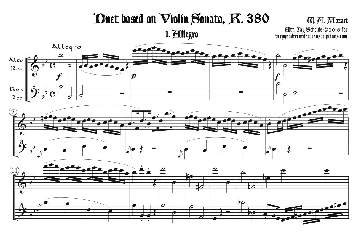 Duet based on Sonata for Piano with Violin, K. 380