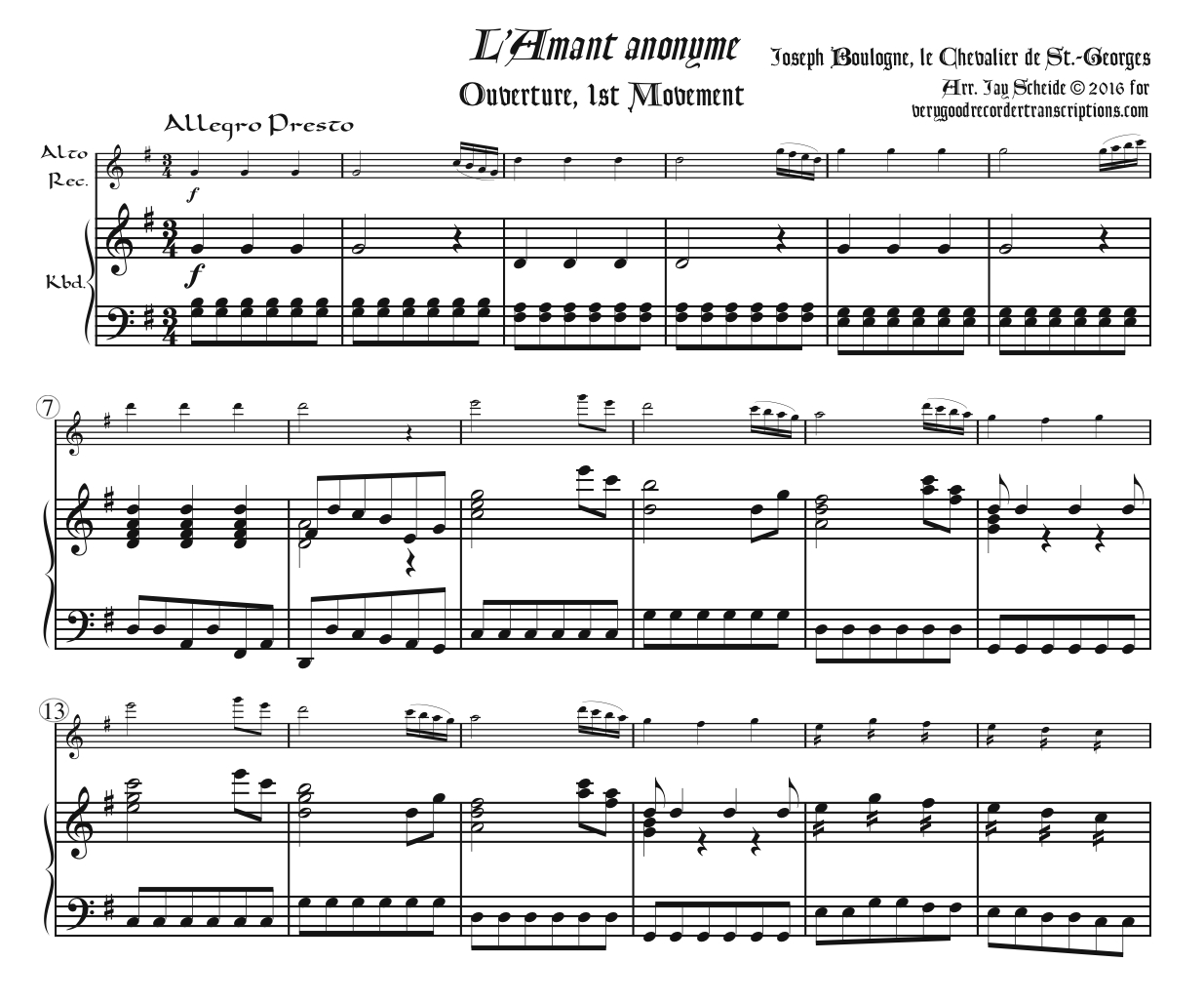“Ouverture” from *L’Amant anonyme*, 1st Mvmt.