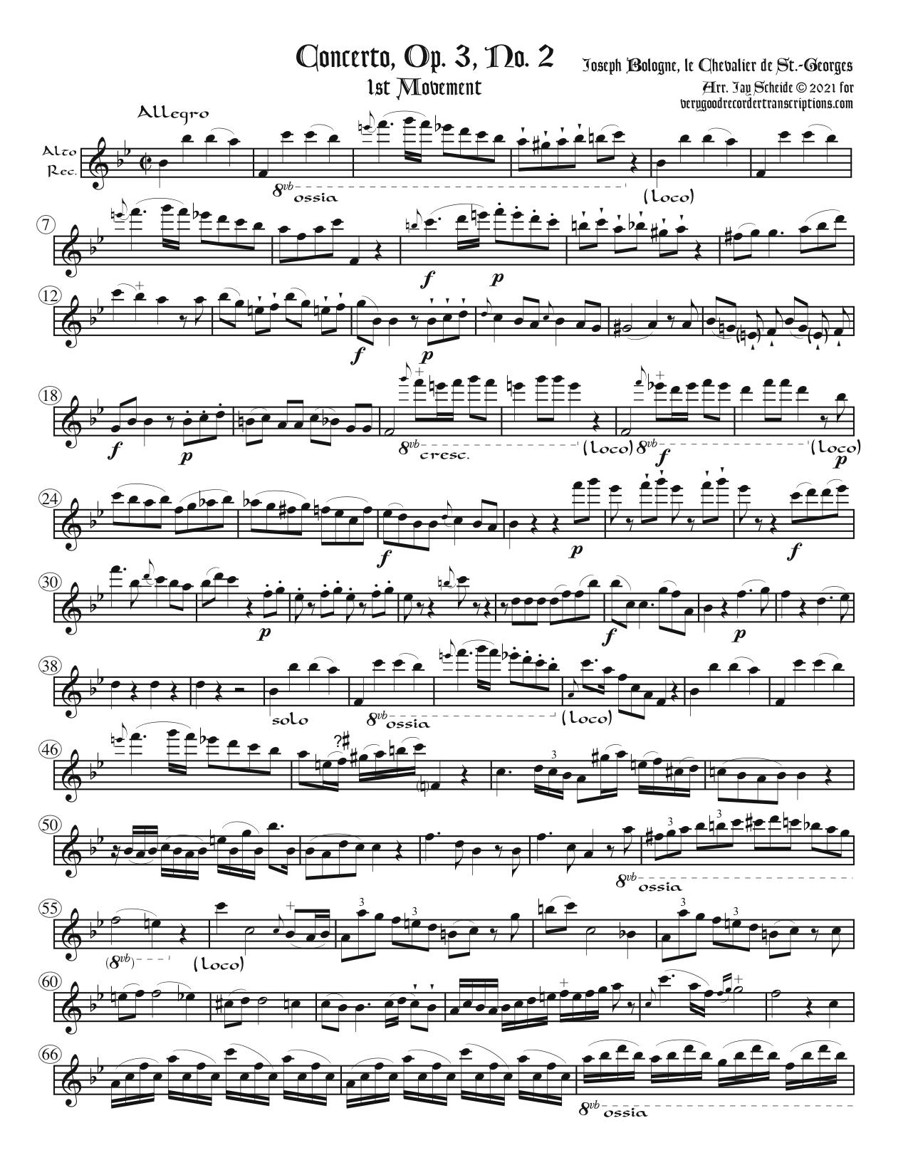 Concerto, Op. 3 No. 2, versions in Bb major and C