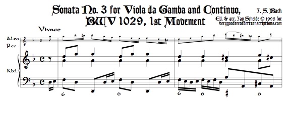 Sonata No. 3 for Viola da Gamba and Continuo, BWV 1029, transposed to d