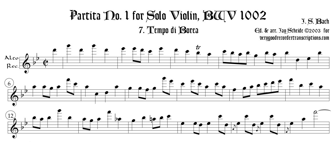 Tempo di Borea & Double from Partita No. 1, BWV 1002 (See also “Pieces for Recorder and Keyboard”)