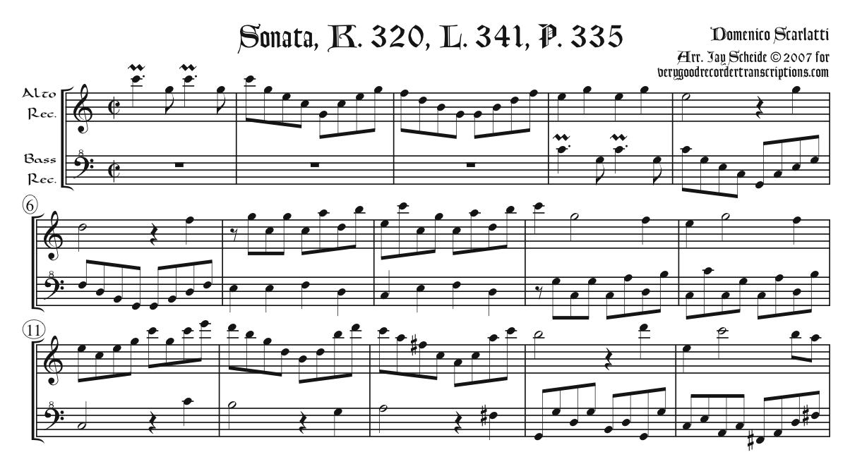 Sonata, K. 320, L. 341, P. 335, arr. for alto & bass recorders