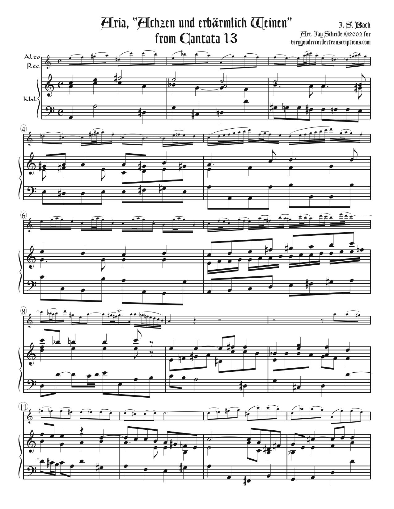 Aria, “Achzen und erbärmlich Weinen,” from Cantata 13, two versions
