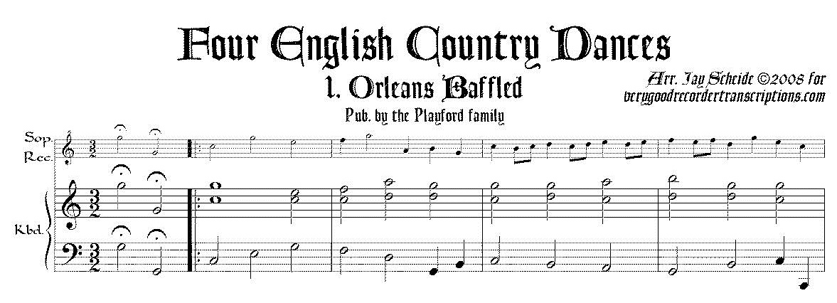 Four English Country Dances, arr. for soprano recorder & keyboard