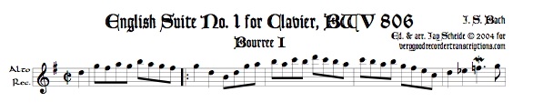 Bourrée I & II from Suite No. 1, BWV 806, with choice of transpositions