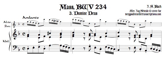 Aria, “Domine Deus” from Missa Brevis, BWV 234 for alto recorder doubling soprano or tenor