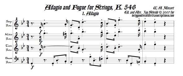 Adagio and Fugue, K. 546, arr. for recorder quartet