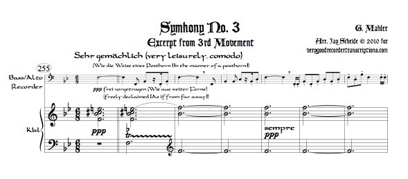 Excerpt from Symphony No. 3, 3rd Mvmt., arr. for bass recorder and keyboard