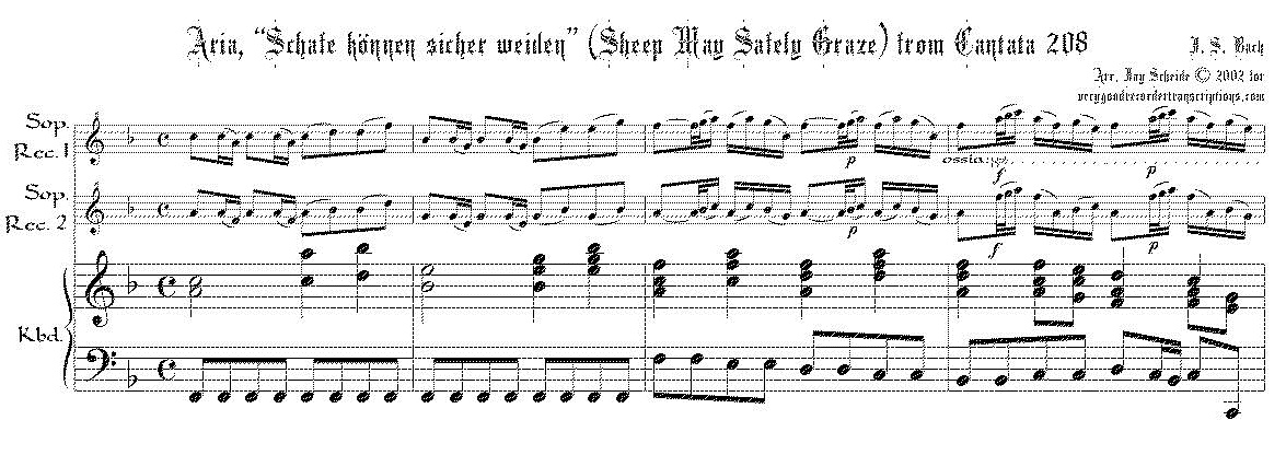 Aria, “Schafe können sicher weiden” (Sheep May Safely Graze) from Cantata 208, arr. for two soprano recorders & keyboard