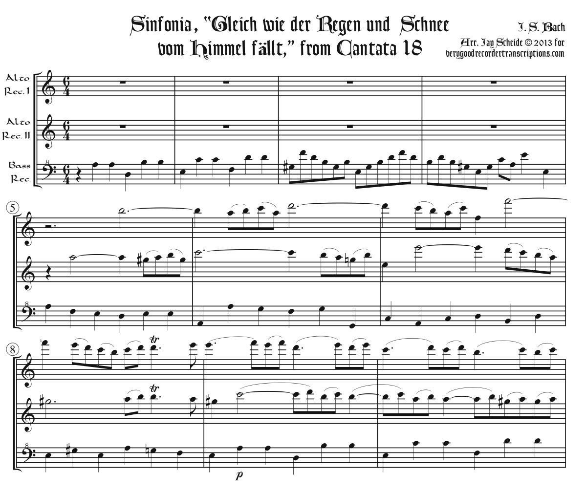Sinfonia, “Gleich wie der Regen und Schnee vom Himmel fällt,” from Cantata 18, arr. for recorder trio