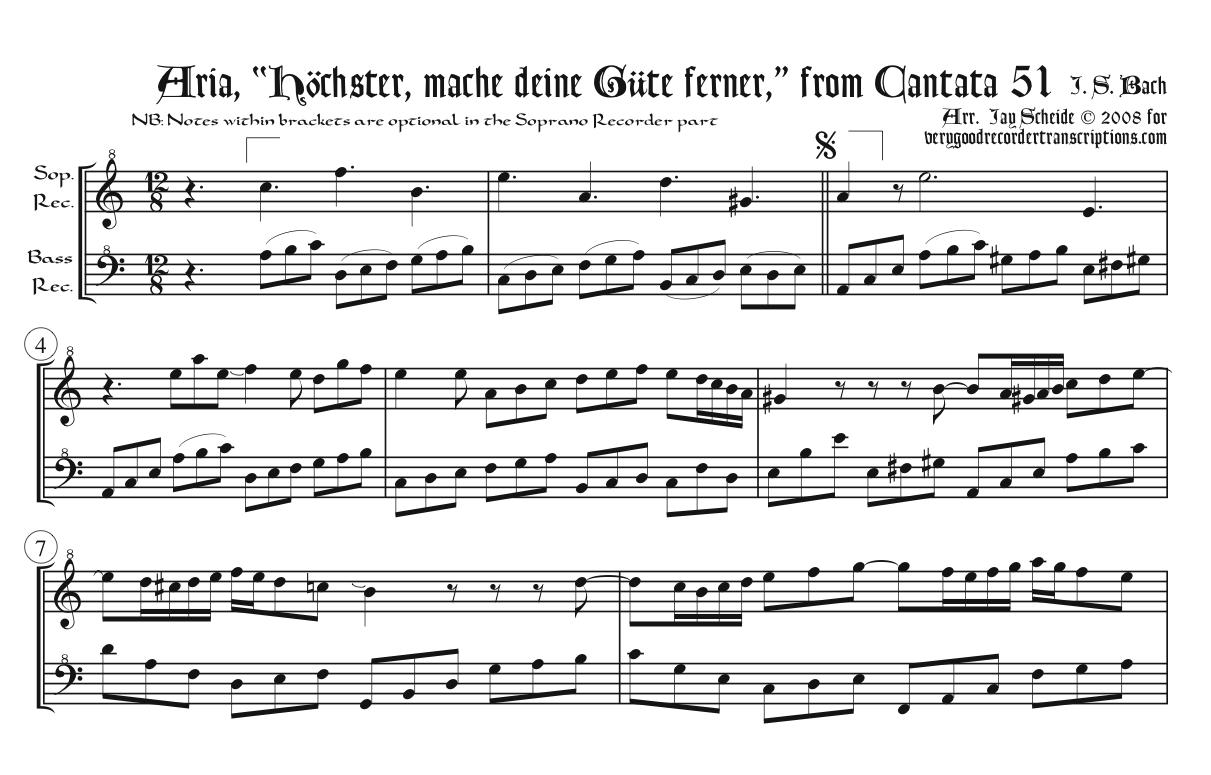 Aria, “Höchster mache deine Güte ferner, from Cantata 51, arr. for soprano & bass recorders