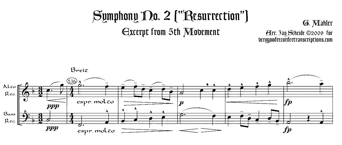 Excerpt from Symphony No. 2, 5th Mvmt., arr. for alto & bass recorders