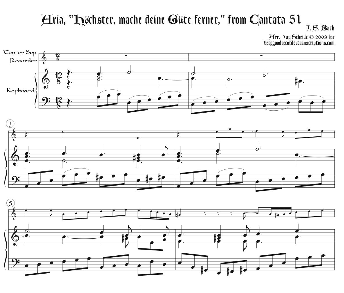 Aria, “Höchster, mache deine Güte ferner,” from Cantata 51, arr. for tenor or soprano recorder & keyboard
