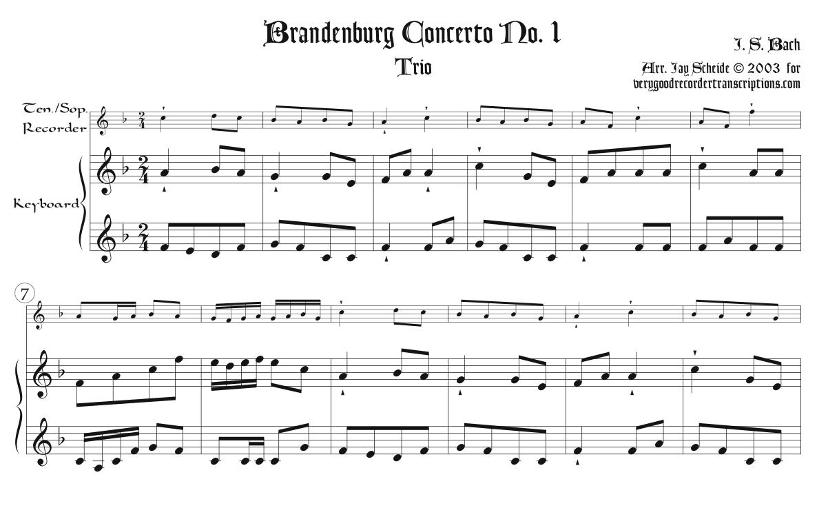 Trio from Brandenburg Concerto No. 1, BWV 1046, arr. for tenor or soprano recorder & keyboard