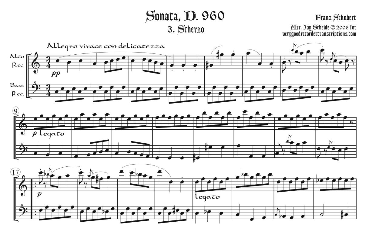 Scherzo from Piano Sonata, D. 960, arr. for alto & bass recorders
