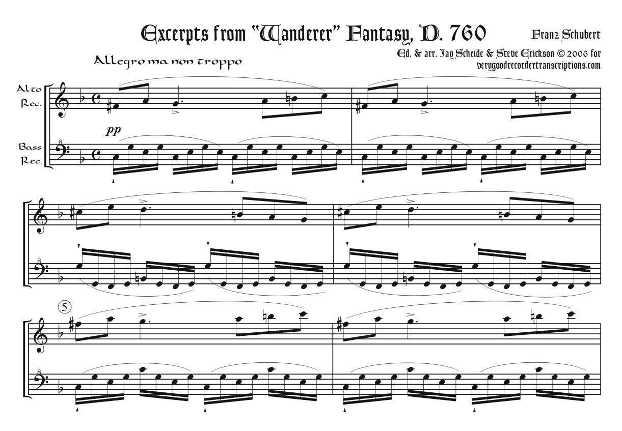 Excerpts from the “Wanderer” Fantasy, D. 760, arr. for alto & bass recorders