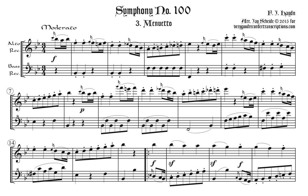 Minuet & Trio from Symphony No. 100, arr. for alto & bass recorders
