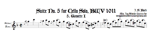 Gavotte I & II from Suite No. 5, BWV 1011 (See also version with kbd. accompaniment)