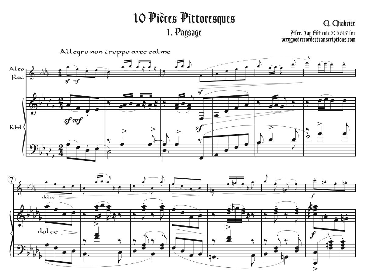 “Paysage,” No. 1 from *Pièces Pittoresques*, first section only