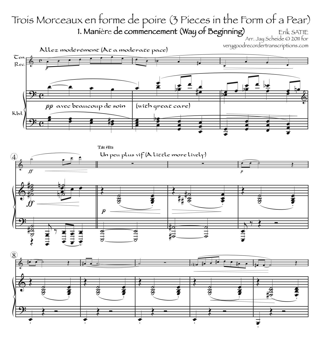 *Trois Morceaux en forme de poire*: “Manière de commencement” (AKA Gnossienne No. 7), 2 versions