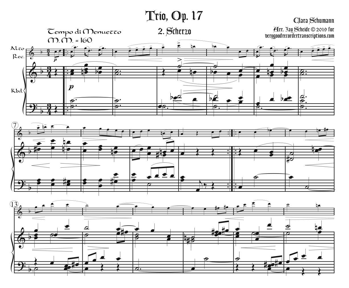 Two Movements from Trio, Op. 17, arr. for alto in F in one and alto in G doubling tenor in C in the other, and keyboard