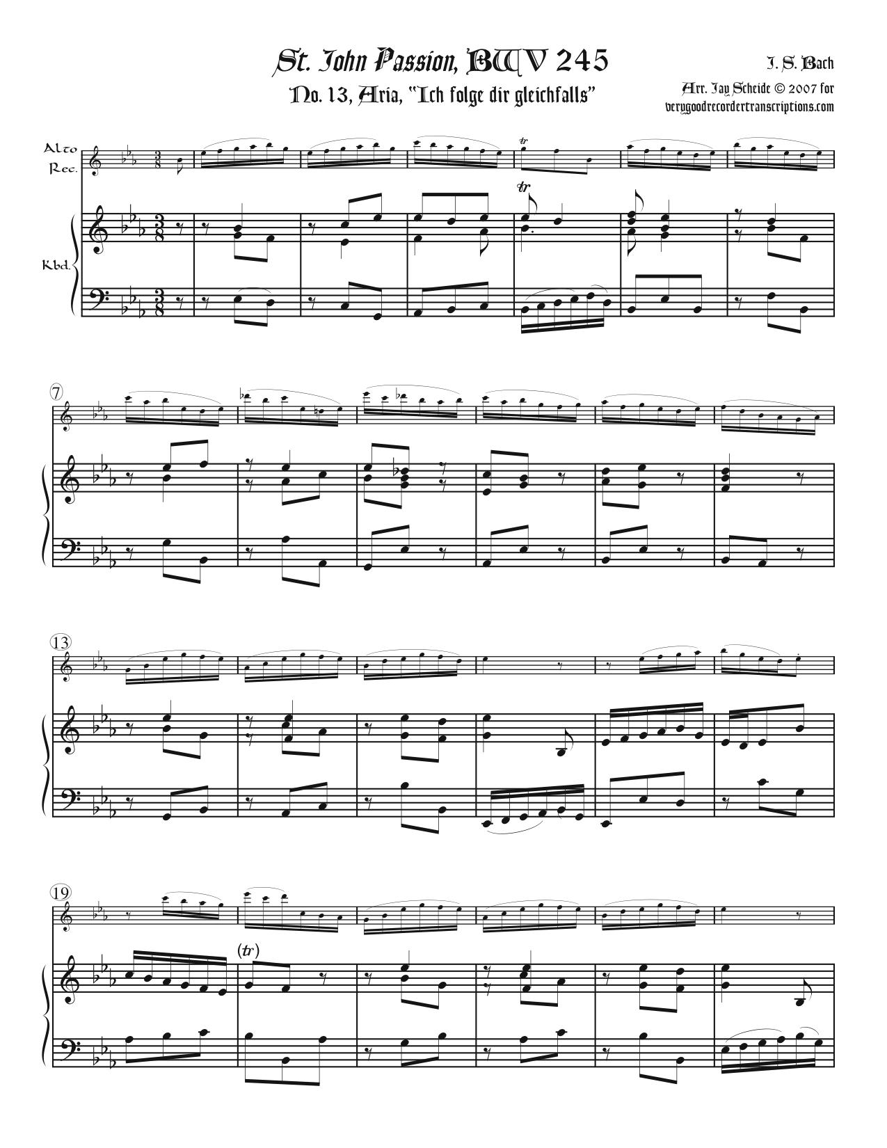 Aria, “Ich folge dir gleichfalls,” from the *St. John Passion*, BWV 245, in two different keys