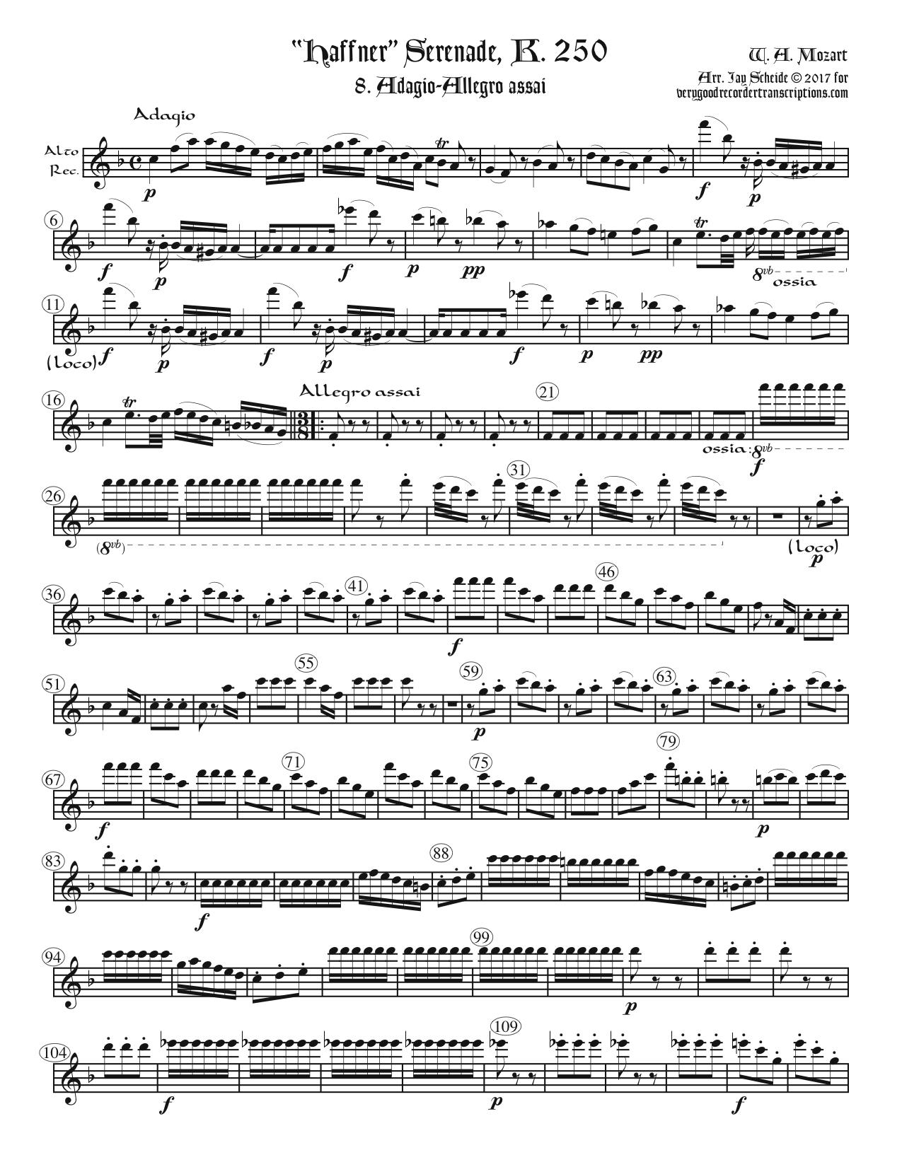 Finale, Adagio-Allegro assai, from “Haffner” Serenade, K. 250