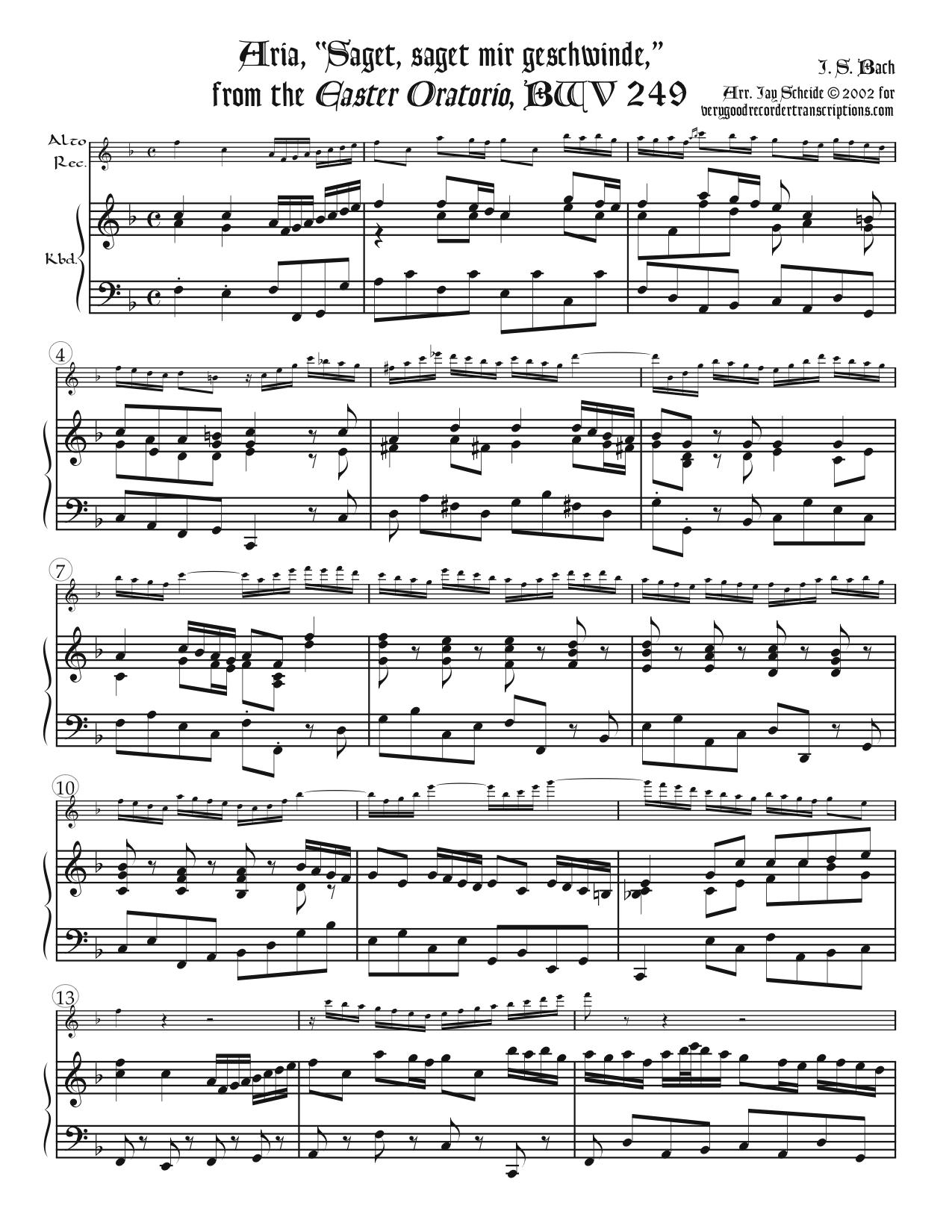 Aria, “Saget, saget mir geschwinde,” from the *Easter Oratorio*, BWV 249