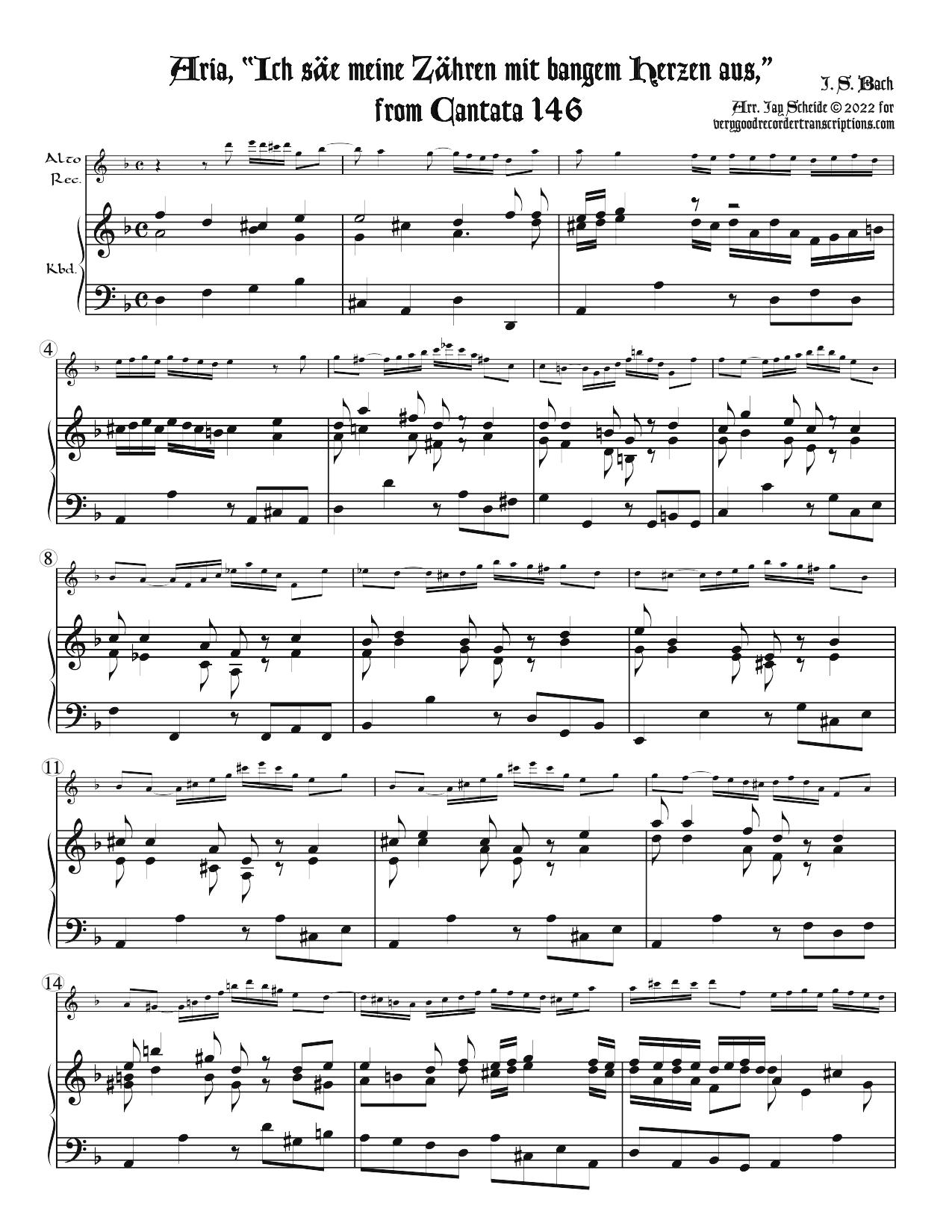 “Ich säe meine Zähren mit bangem Herzen aus,” aria from Cantata 146