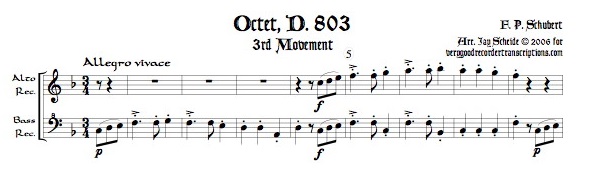 “Scherzo” from Octet, D. 803, arr. for alto & bass recorders