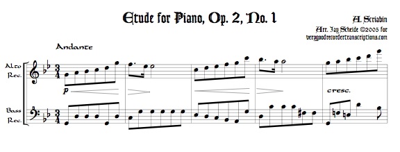 Étude for Piano, Op. 2, No. 1, arr. for alto & bass recorders