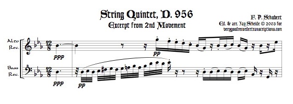Excerpt from String Quintet, D. 956, 2nd mvmt., arr. for alto & bass recorders