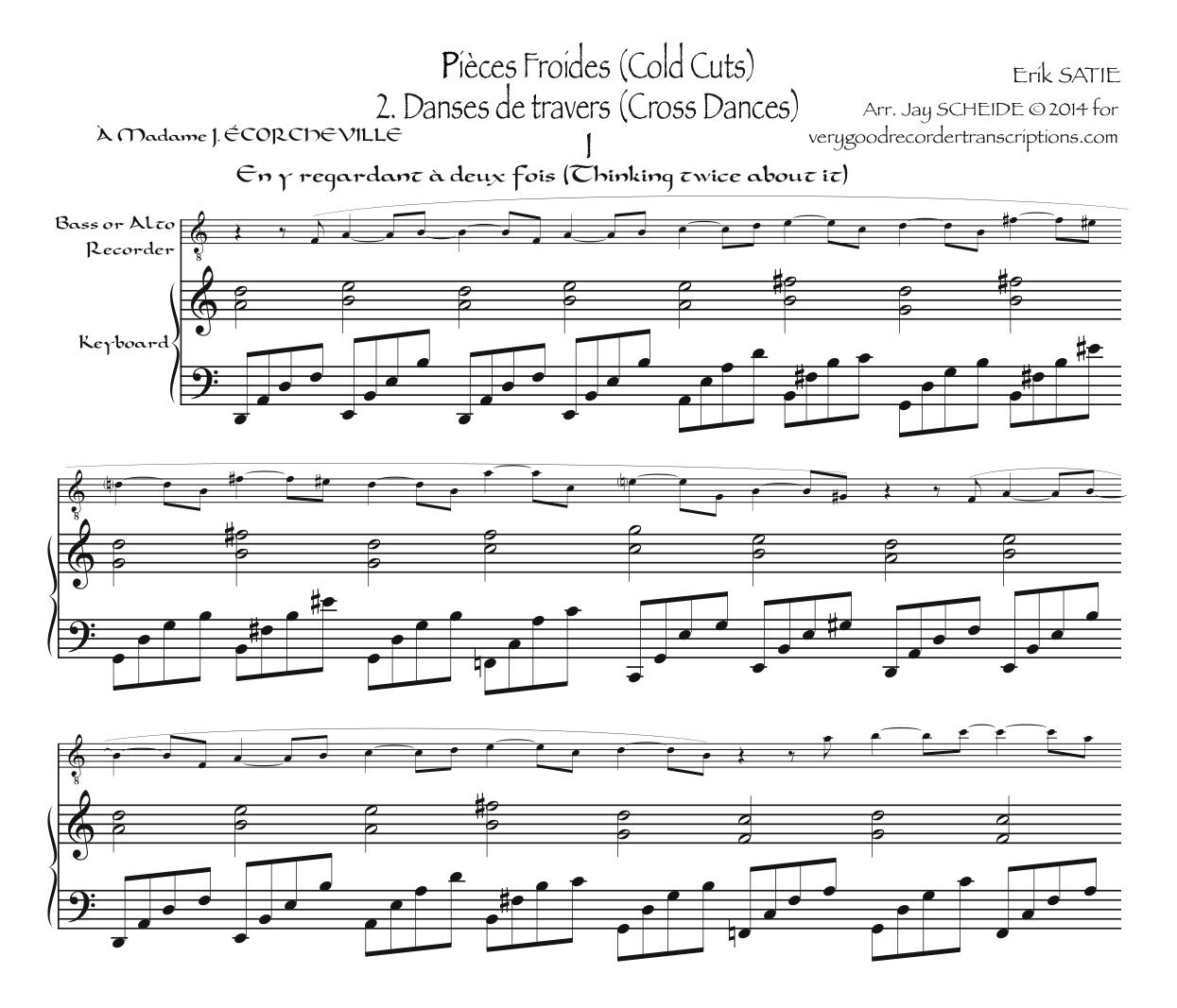 *Pièces Froides*, Part 2—Danses de travers, arr. for bass or alto recorder and piano