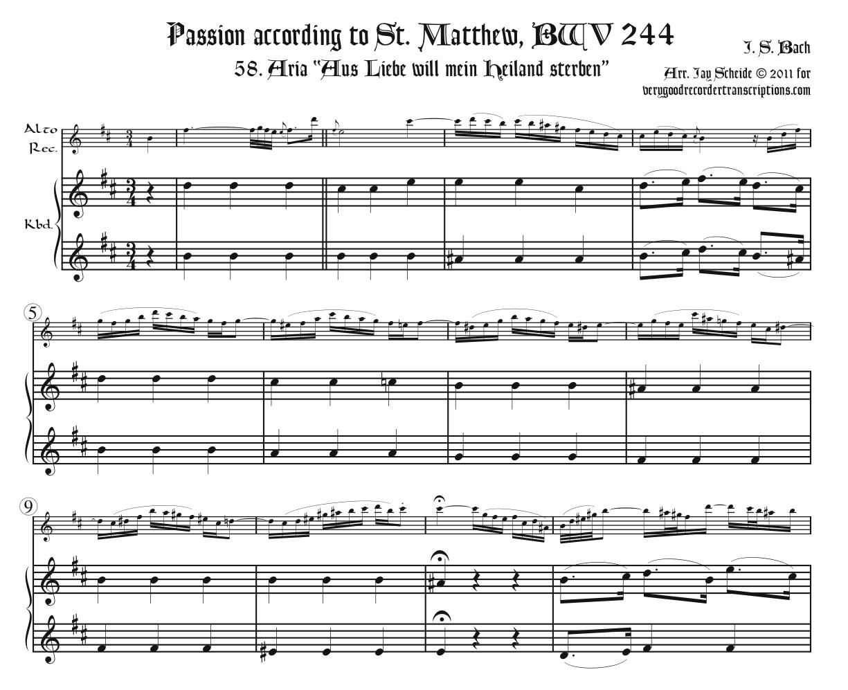 Aria, “Aus Liebe,” from the *St. Matthew Passion*, BWV 244