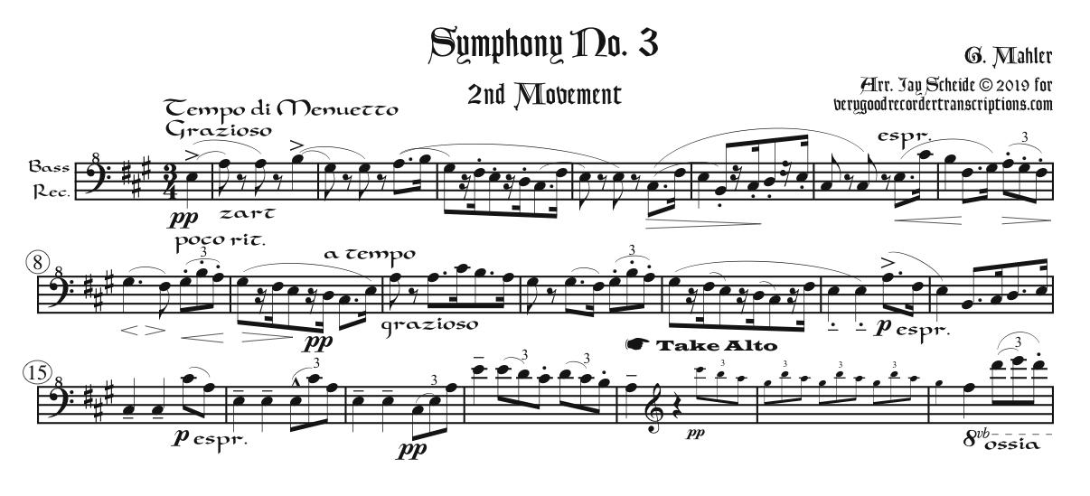 Tempo di Menuetto from Symphony No. 3. arr. for various recorders