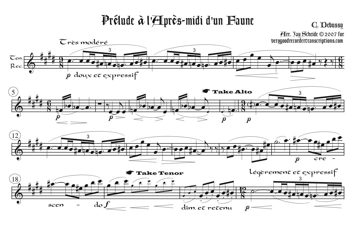Prélude à l\'après-midi d\'un faune, primarily for tenor recorder