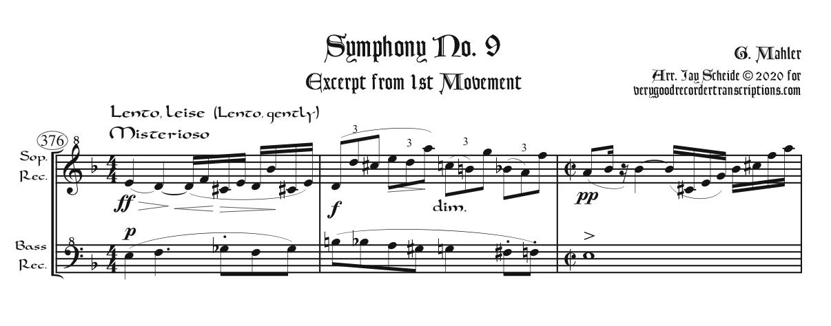 Excerpt from Symphony No. 9, 1st mvt., arr. for soprano & bass recorders