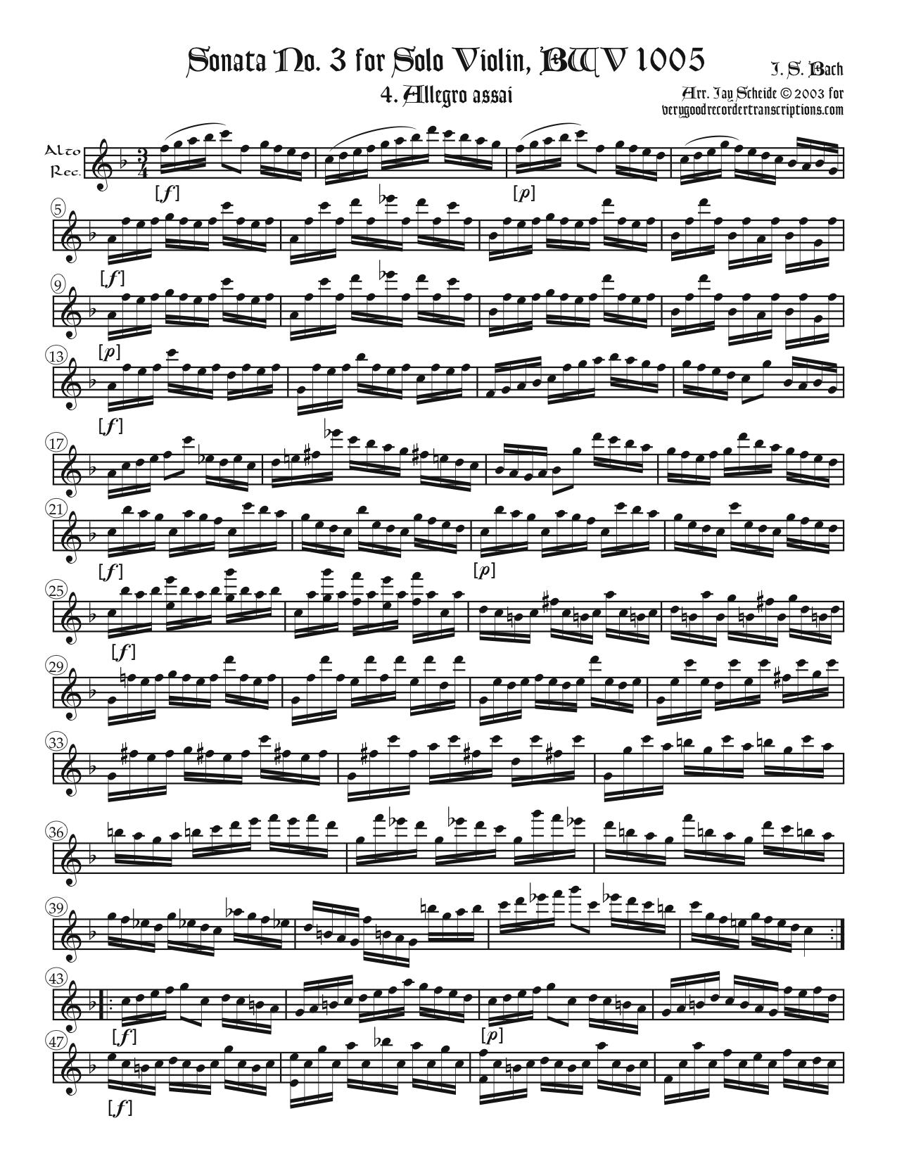 Allegro assai from Sonata No. 3, BWV 1005