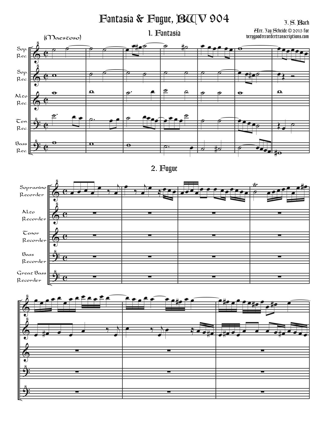 Fantasia & Fugue, BWV 904, arr. for recorder quintet