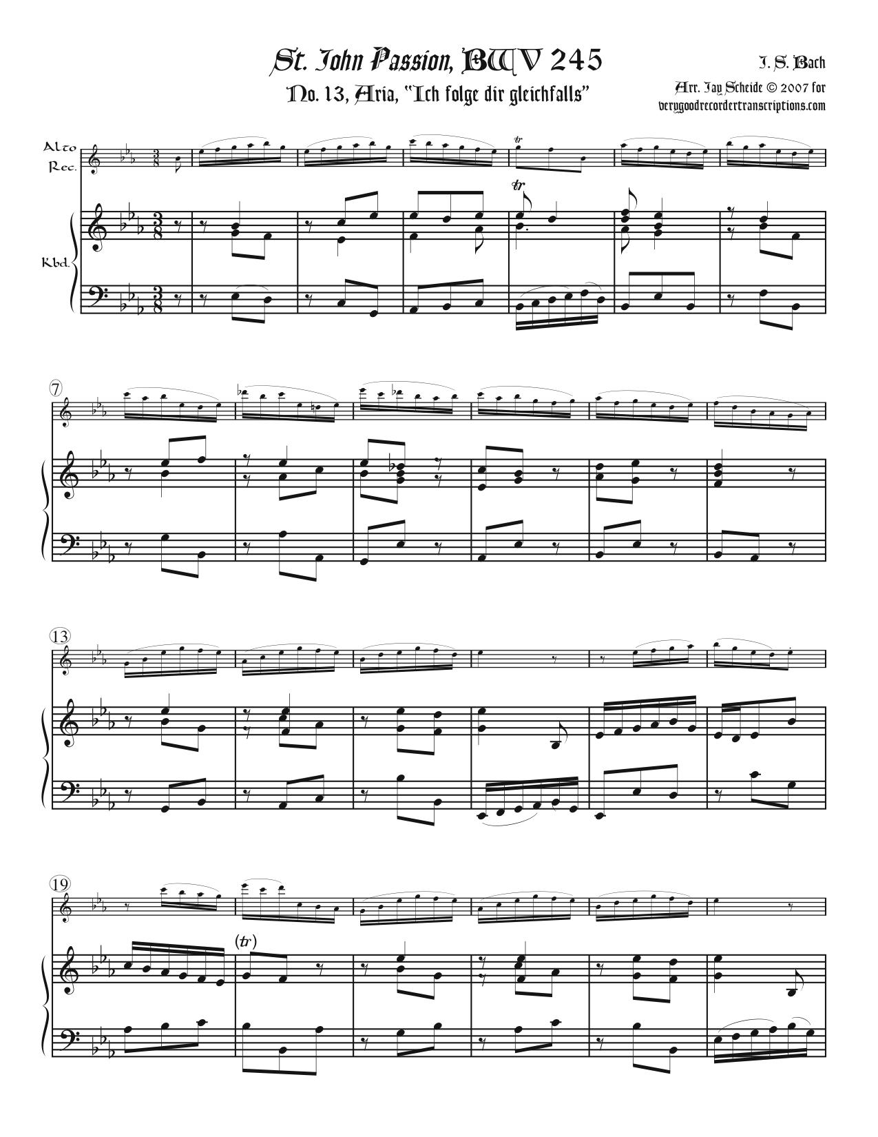 Aria, “Ich folge dir gleichfalls,” from the St. John Passion, BWV 245, in two different keys